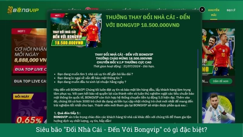 Khuyến Mãi Đổi Nhà Cái Sang Bongvip – Nhận Thưởng Chào Mừng Lên Đến 18.5 Triệu Đồng